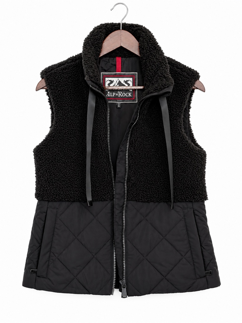 Alp N Rock Black Faux Shearling Quilted PrimaLoft Zip Vest Small